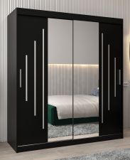 Schiebetürenschrank / Kleiderschrank mit Spiegel Tomlis 04A, Farbe: Schwarz - Abmessungen: 200 x 180 x 62 cm (H x B x T)