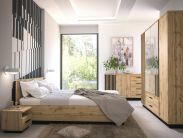 Schlafzimmer Komplett - Set B Trevalli, 5-teilig, Farbe: Eiche / Schwarz