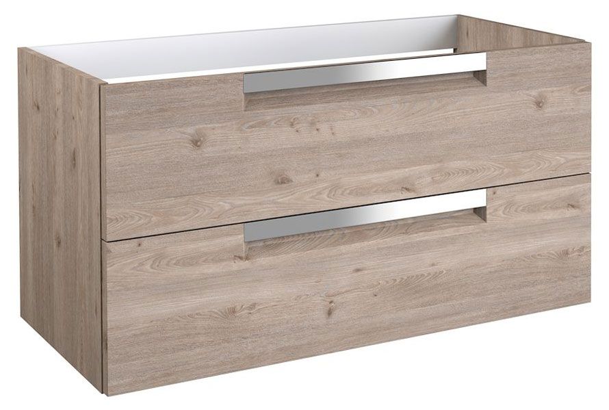 Waschtischunterschrank Meerut 25 mit Siphonausschnitt, Farbe: Eiche Grau – 50 x 99 x 45 cm (H x B x T)