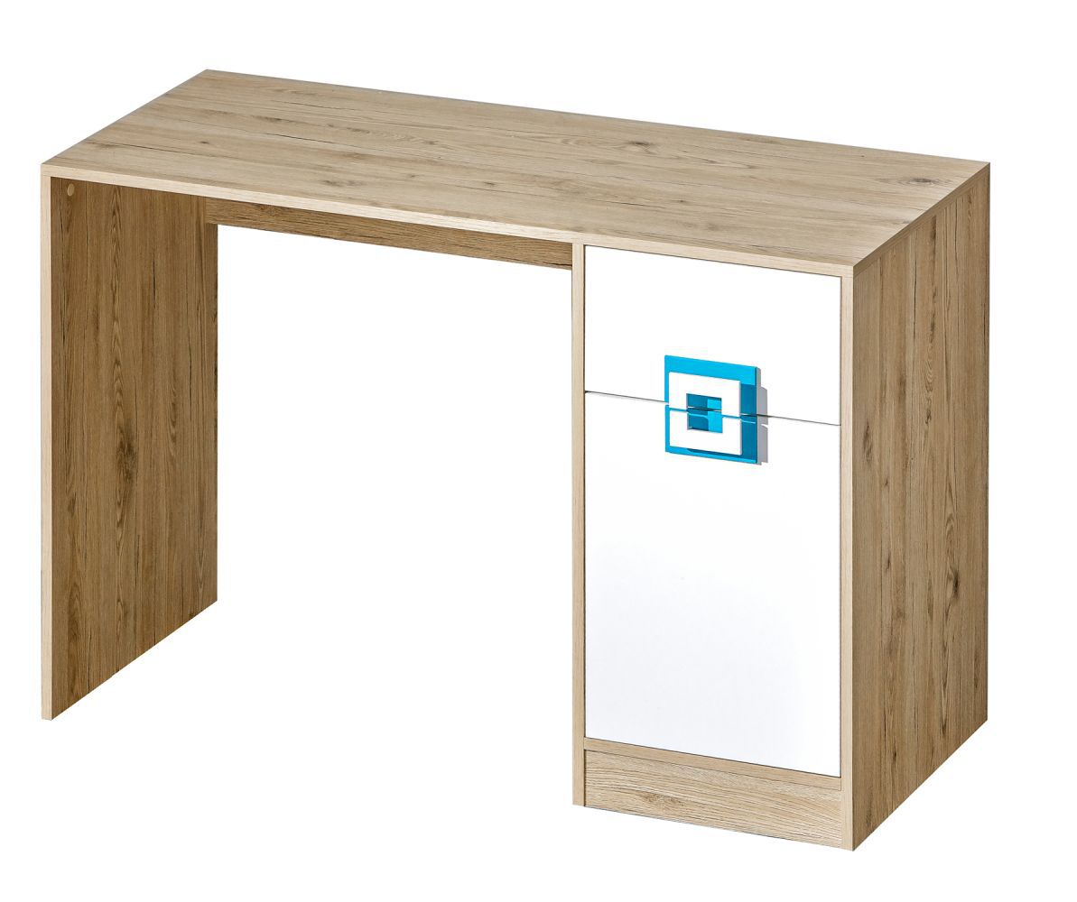 Kinderzimmer - Schreibtisch Fabian 10, Farbe: Eiche Hellbraun / Weiß / Blau - 78 x 120 x 50 cm (H x B x T)