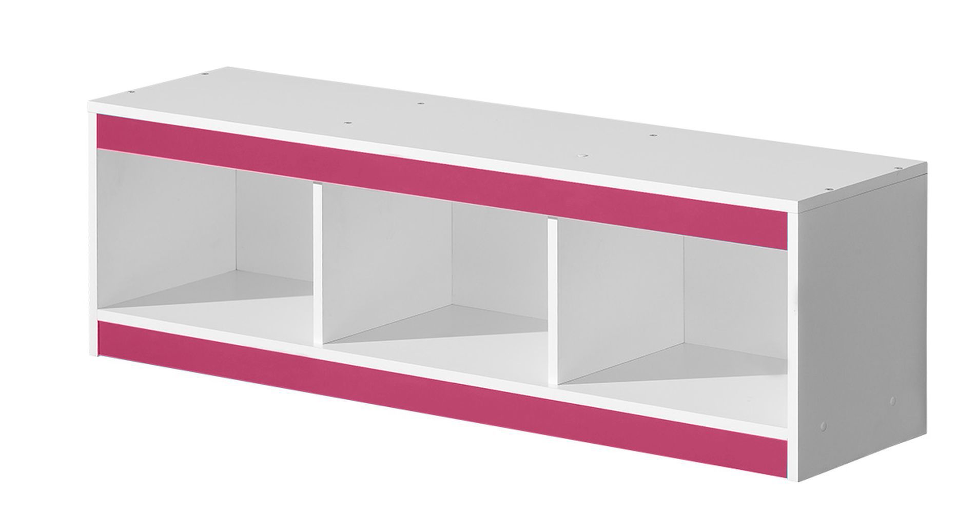 Kinderzimmer - Hängeregal / Wandregal Walter 10, Farbe: Weiß / Rosa Hochglanz - 41 x 120 x 32 cm (H x B x T)