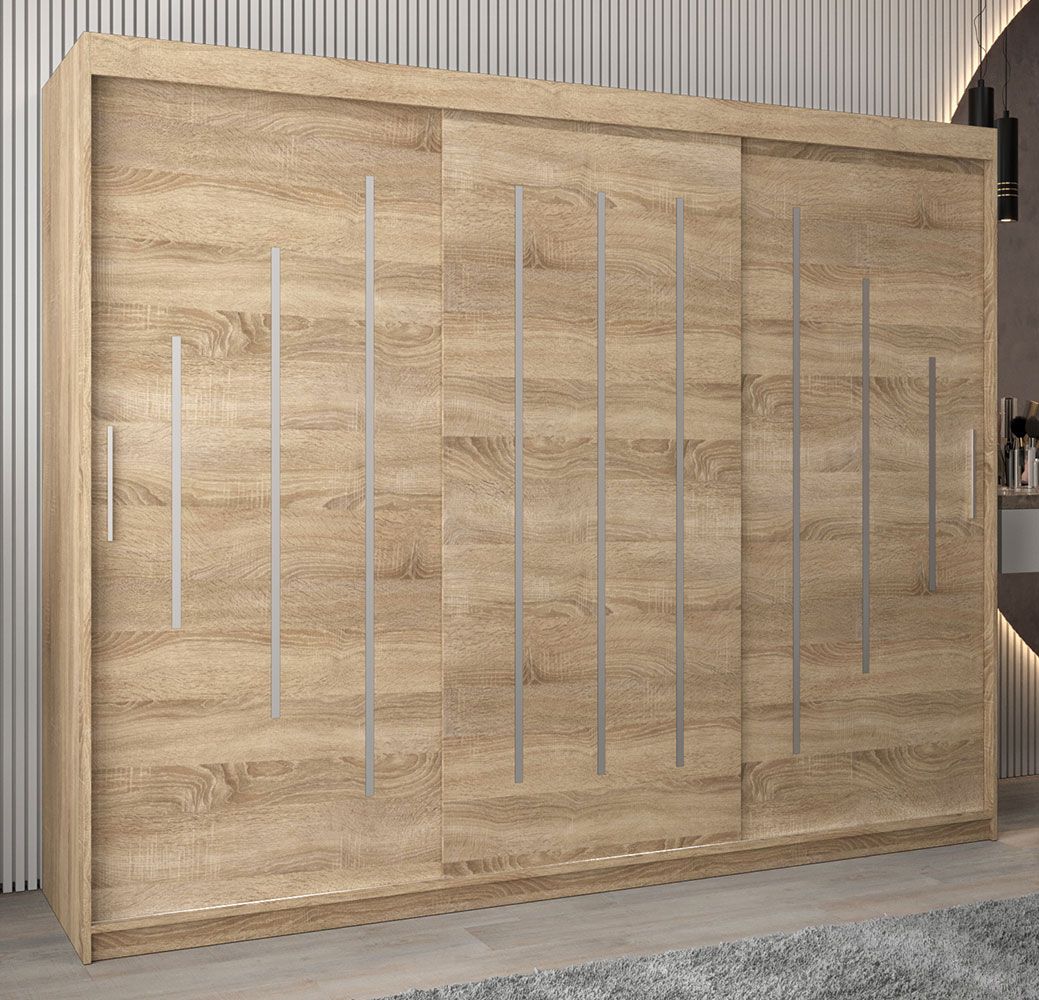 Schiebetürenschrank / Kleiderschrank Pilatus 06, Farbe: Eiche Sonoma - Abmessungen: 200 x 250 x 62 cm (H x B x T)