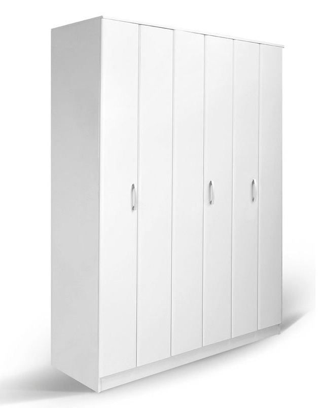 Drehtürenschrank / Kleiderschrank Muros 04, Farbe: Weiß - 222 x 150 x 52 cm (H x B x T)