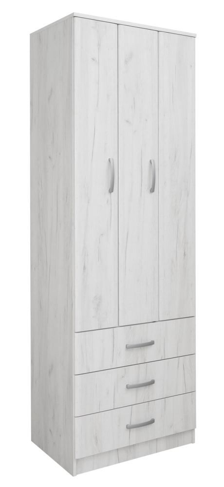 Drehtürenschrank / Kleiderschrank Muros 05, Farbe: Eiche Weiß - 222 x 75 x 52 cm (H x B x T)