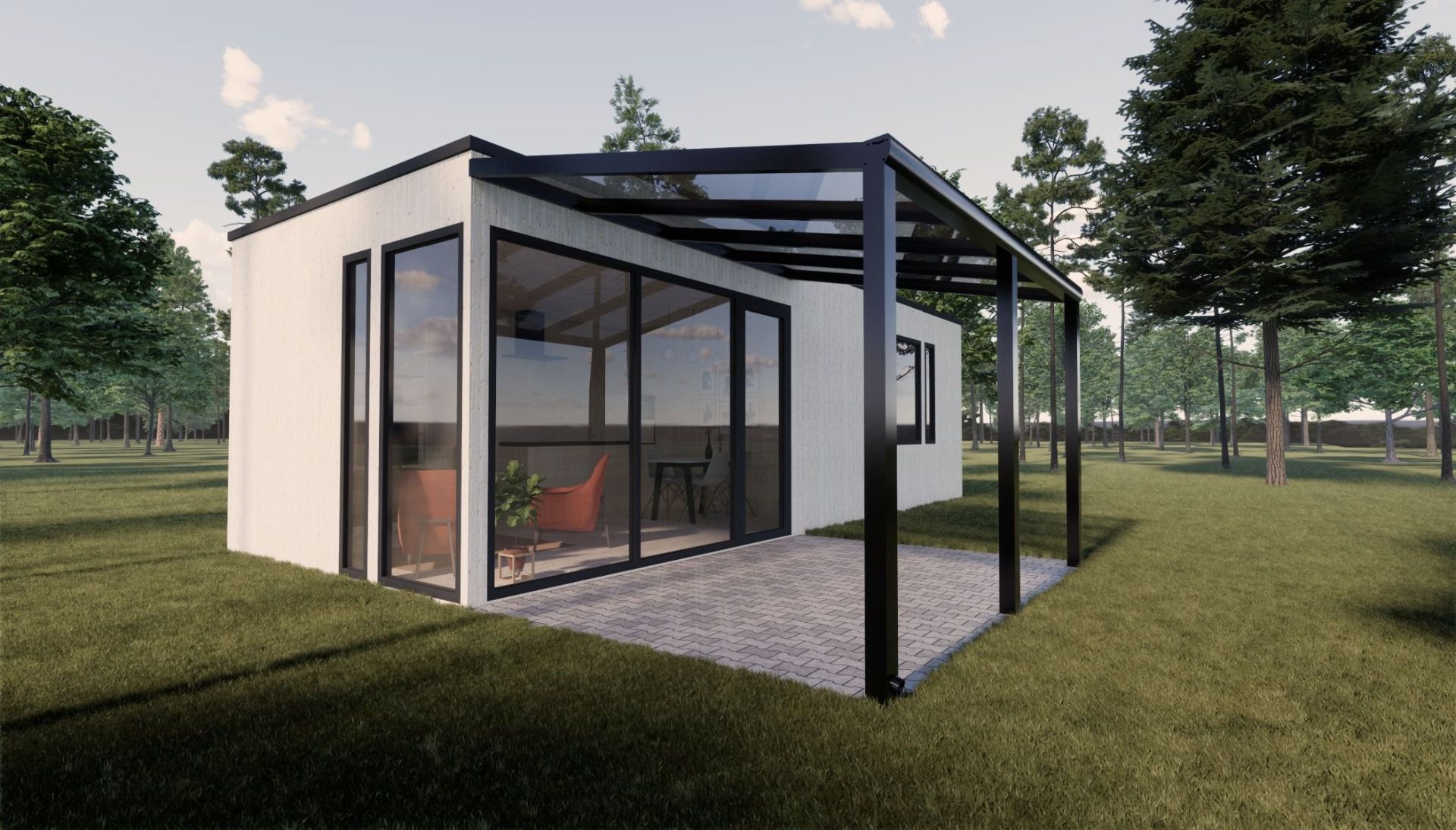 Terrassenüberdachung L 02, Dach: 10 mm Glas klar, Grundfläche: 14,25 m² - Abmessungen: 350 x 407 cm (B x L)