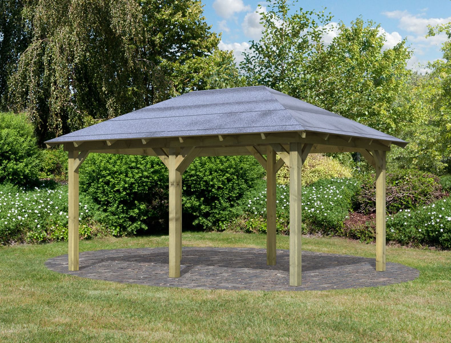 Rechteckiger Pavillon, Farbe Natur KDI, Grundfläche 11,1 m²