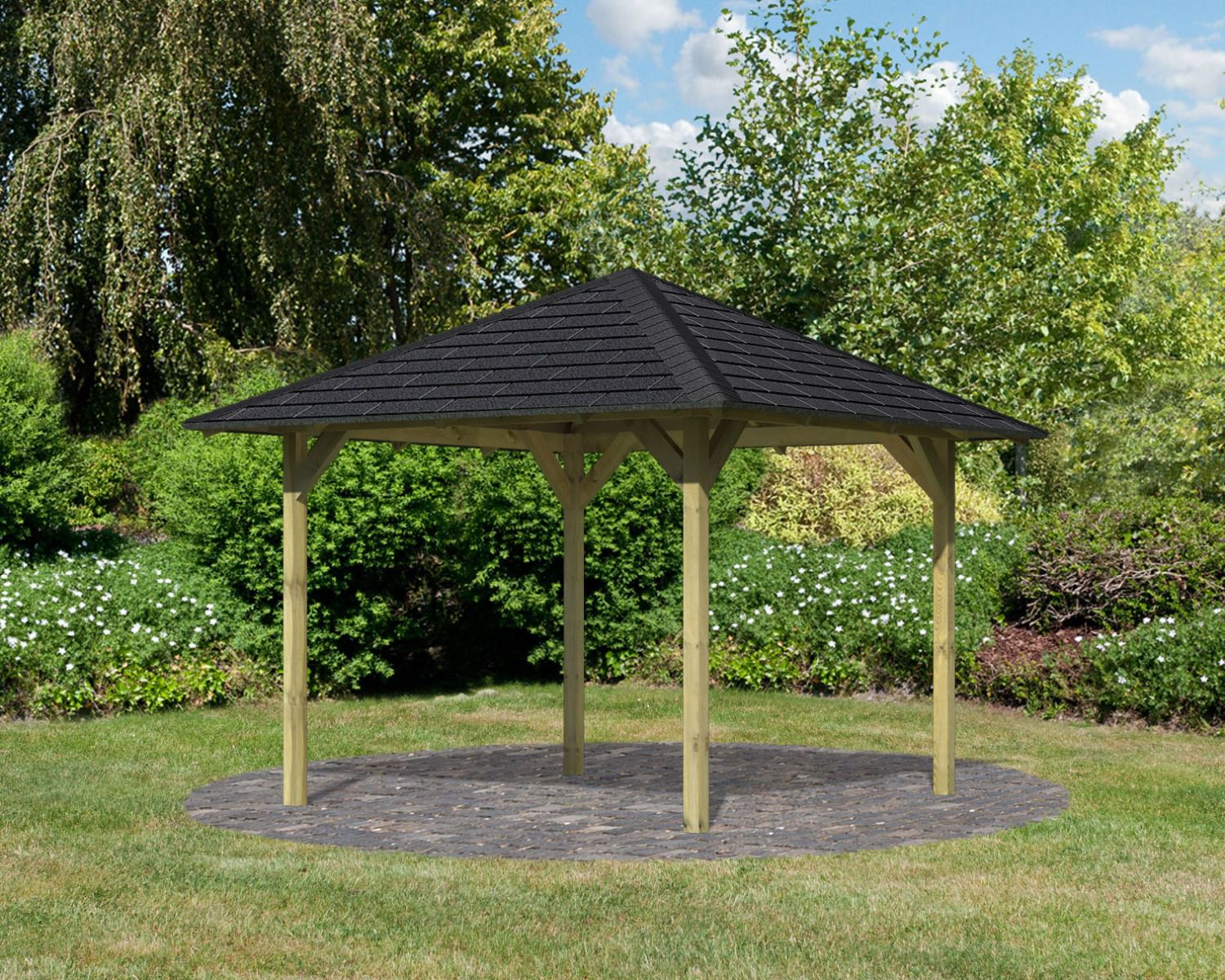 Pavillon SET mit schwarzen Schindeln, Farbe Natur KDI, Grundfläche: 6,1 m²