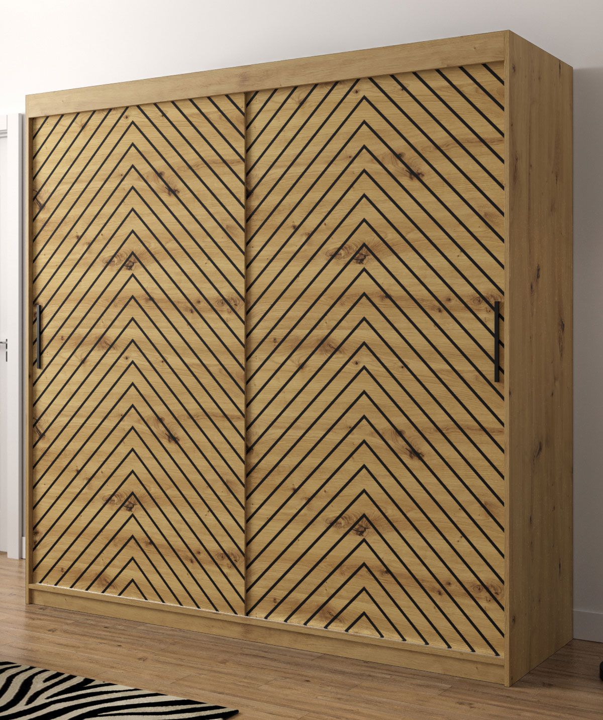 Außergewöhnlicher Kleiderschrank mit 10 Fächern Mulhacen 61, Farbe: Eiche Artisan / Schwarz matt - Abmessungen: 200 x 200 x 62 cm (H x B x T)