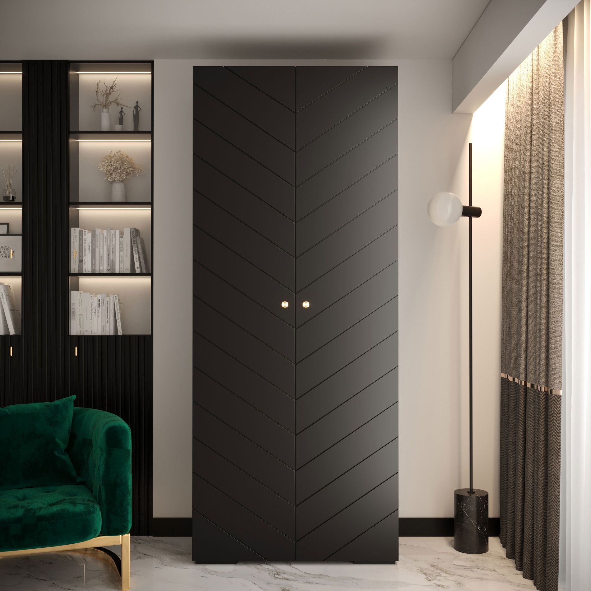 Kleiderschrank im schlichten Design Beskiden 16, Farbe: Schwarz - Abmessungen: 236,5 x 100 x 47 cm (H x B x T)