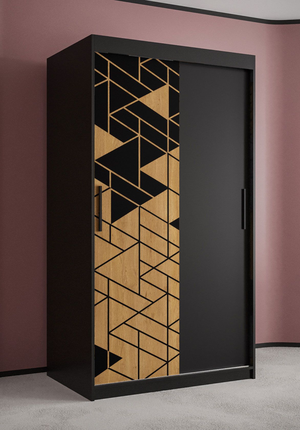 Moderner Kleiderschrank Finsteraarhorn 01, Farbe: Schwarz matt - Abmessungen: 200 x 100 x 62 cm (H x B x T), mit stylischen Design