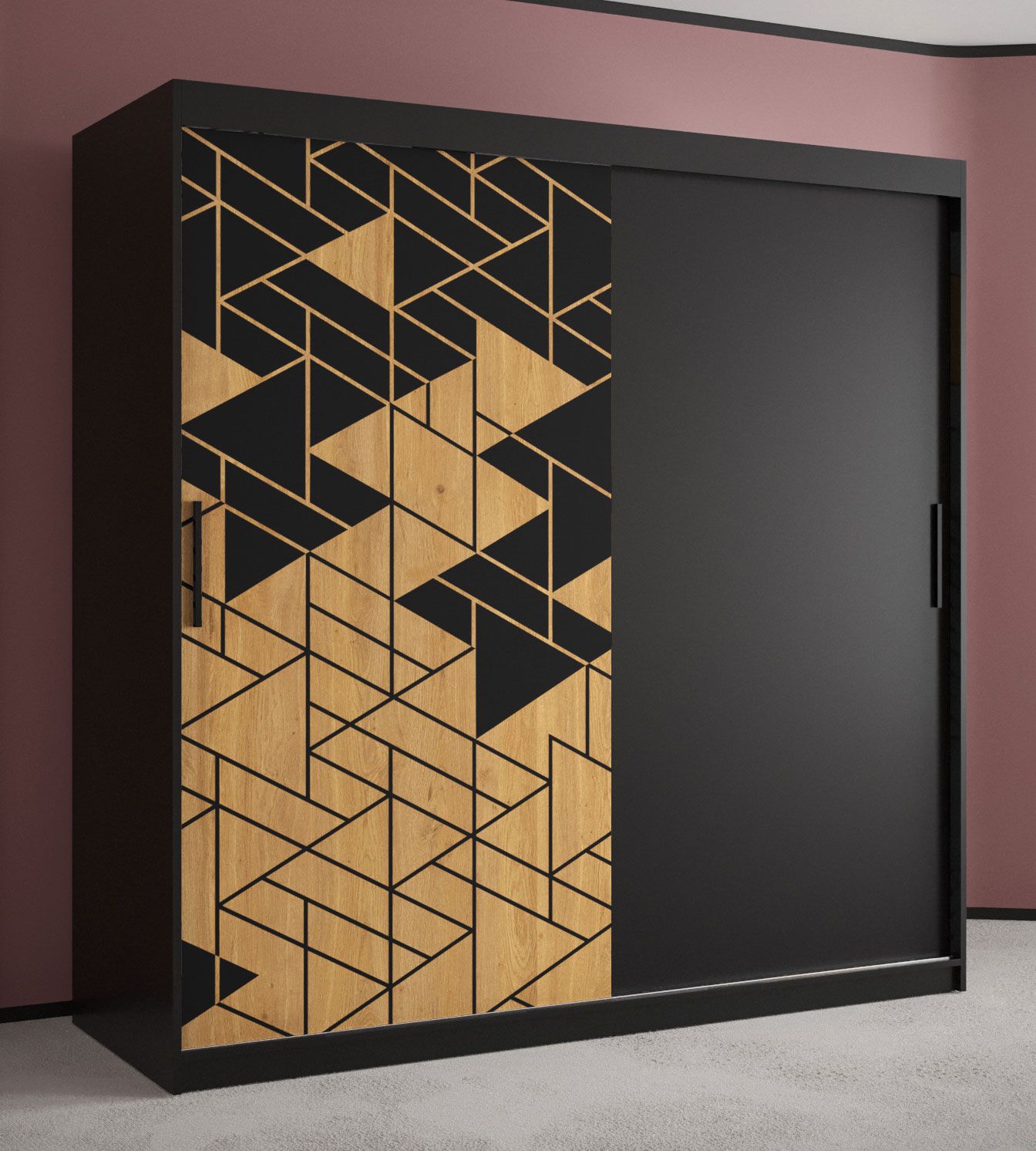 Kleiderschrank mit eleganten Design Finsteraarhorn 04, Farbe: Schwarz matt - Abmessungen: 200 x 180 x 62 cm (H x B x T), mit 10 Fächern und zwei Kleiderstangen