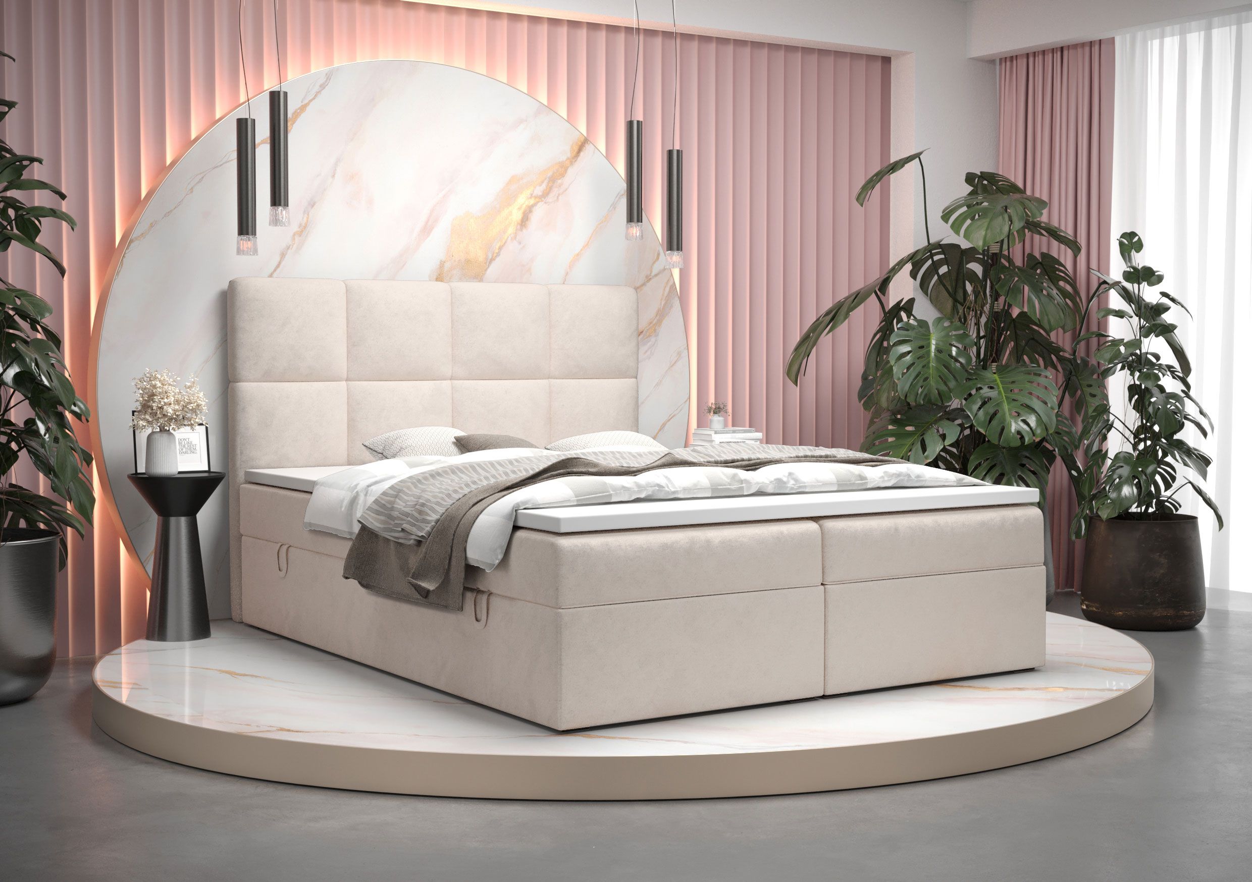 Boxspringbett im eleganten Design Pirin 56, Farbe: Beige - Liegefläche: 180 x 200 cm (B x L)