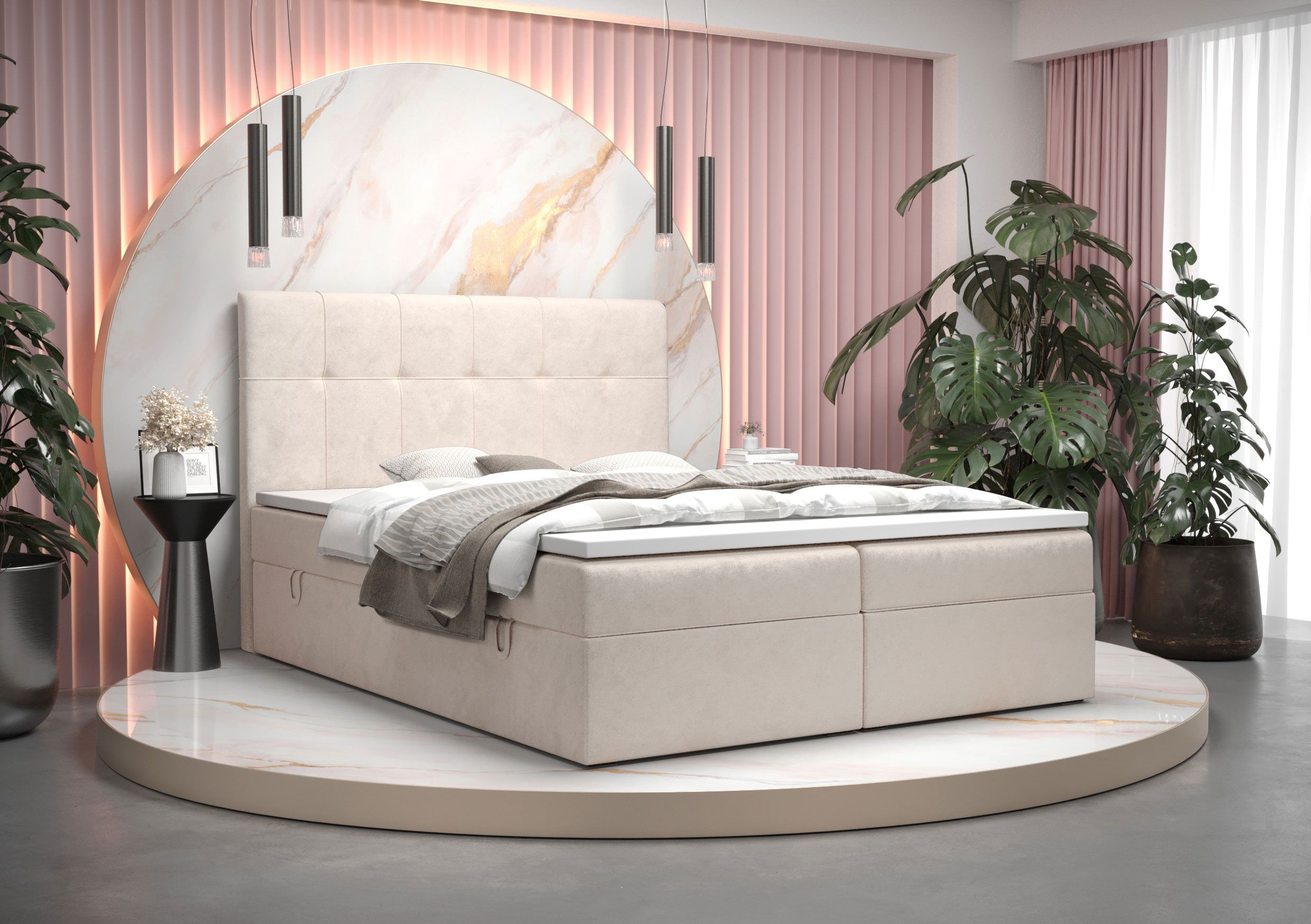 Boxspringbett im eleganten Design Pirin 80, Farbe: Beige - Liegefläche: 160 x 200 cm (B x L)