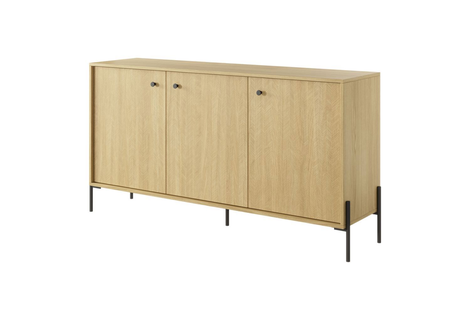 Helles Sideboard mit drei Türen Allegma 03, Farbe: Eiche Scandi - Abmessungen: 81 x 157 x 39,5 cm (H x B x T)