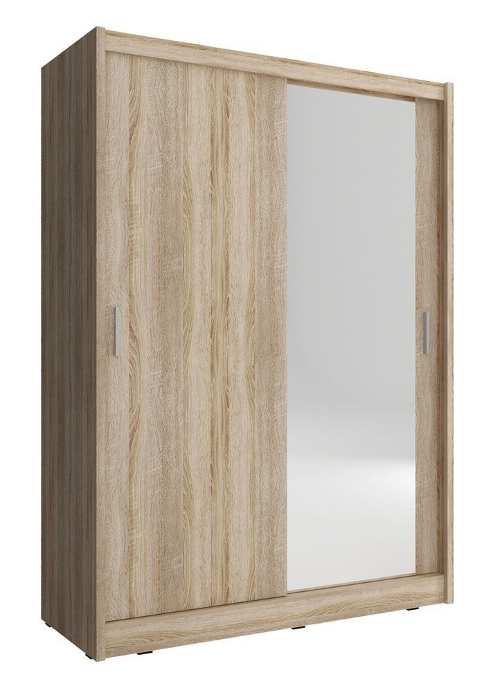 Moderner Schwebetürenschrank mit einen Spiegel Warbreck 12, Farbe: Eiche Sonoma - Abmessungen: 200 x 150 x 62 cm (H x B x T)