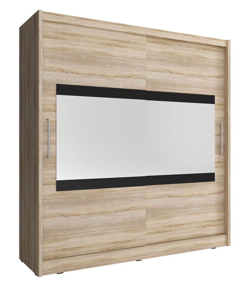 Moderner Kleiderschrank mit Spiegelstreifen Warbreck 51, Farbe: Eiche Sonoma - Abmessungen: 214 x 200 x 62 cm (H x B x T), mit genügend Stauraum