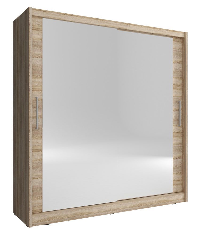 Schwebetürenschrank mit zwei Spiegeltüren Warbreck 54, Farbe: Eiche Sonoma - Abmessungen: 200 x 180 x 62 cm (H x B x T), mit genügend Stauraum