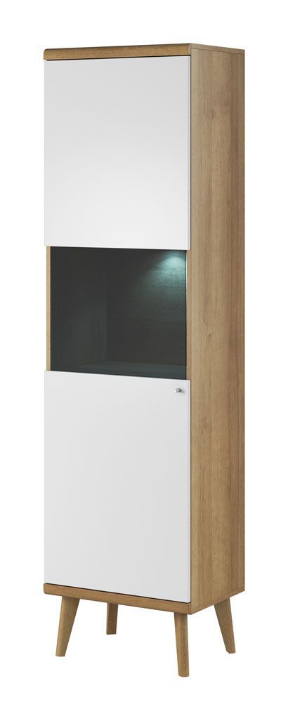 Vitrine Maryhill 10, Farbe: Eiche Riviera / Weiß - Abmessungen: 197 x 50 x 40 cm (H x B x T)