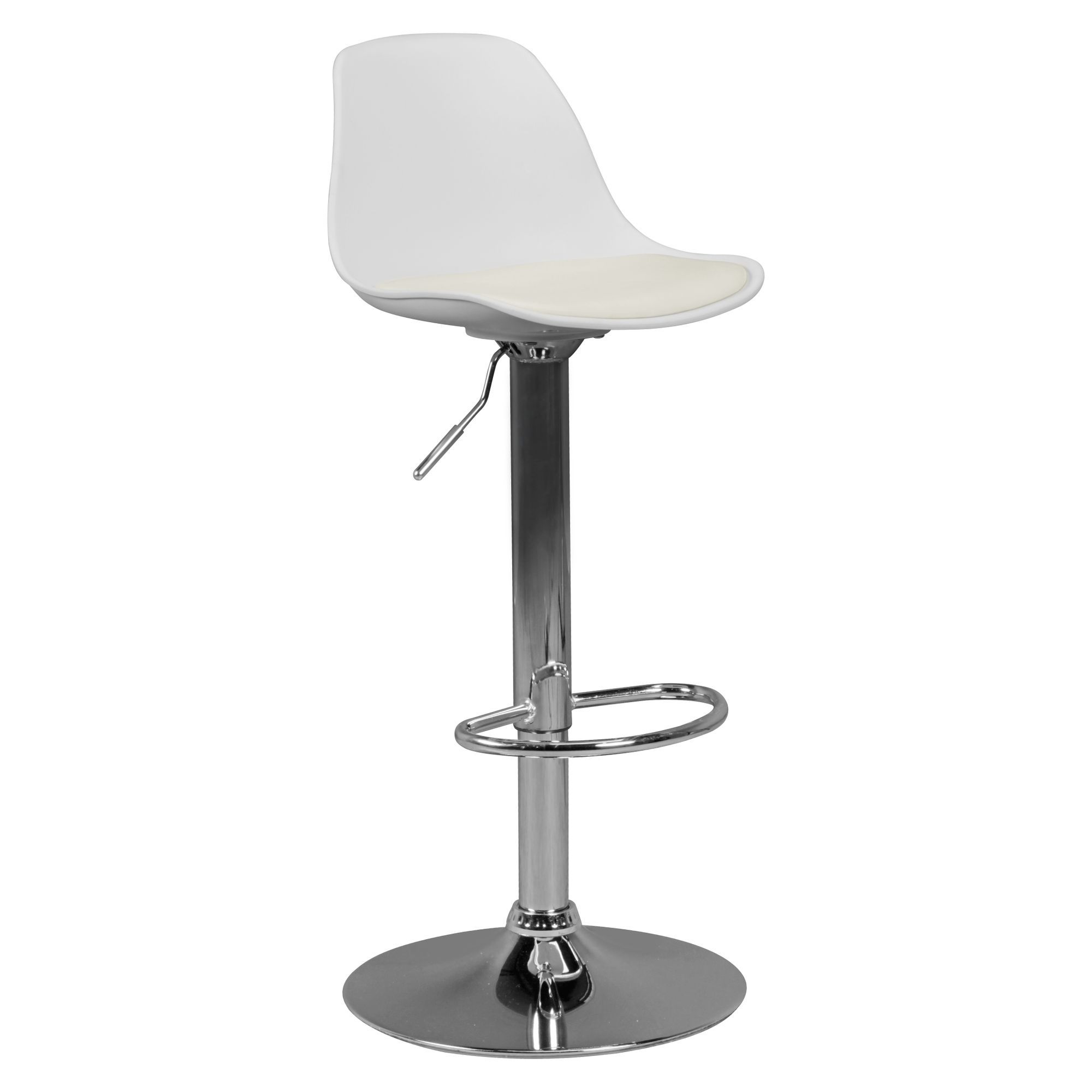 Design Barhocker Apolo 127, Farbe: Weiß / Chrome, Sitz 360° drehbar & höhenverstellbar