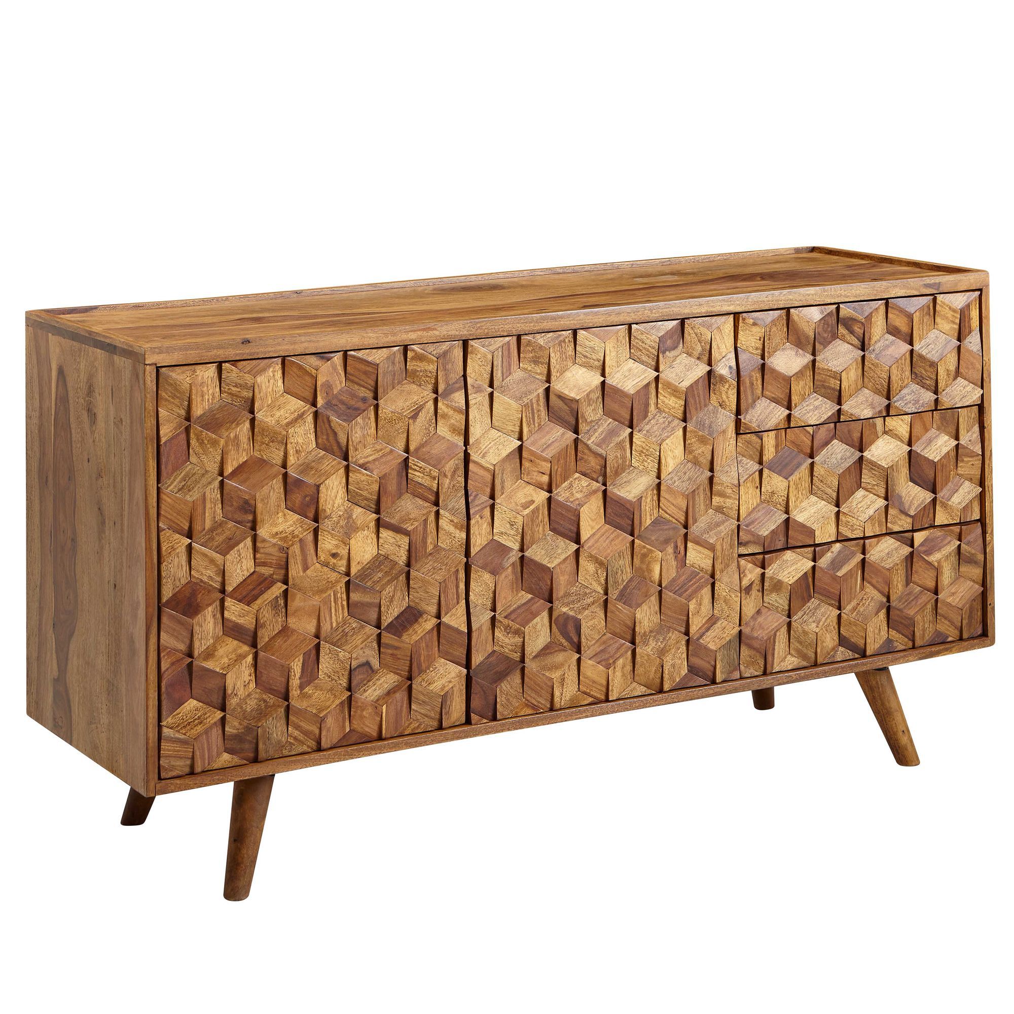 Kommode / Sideboard, Farbe: Sheesham, teilmassiv - Abmessungen:  76 x 138 x 45 cm (H x B x T)