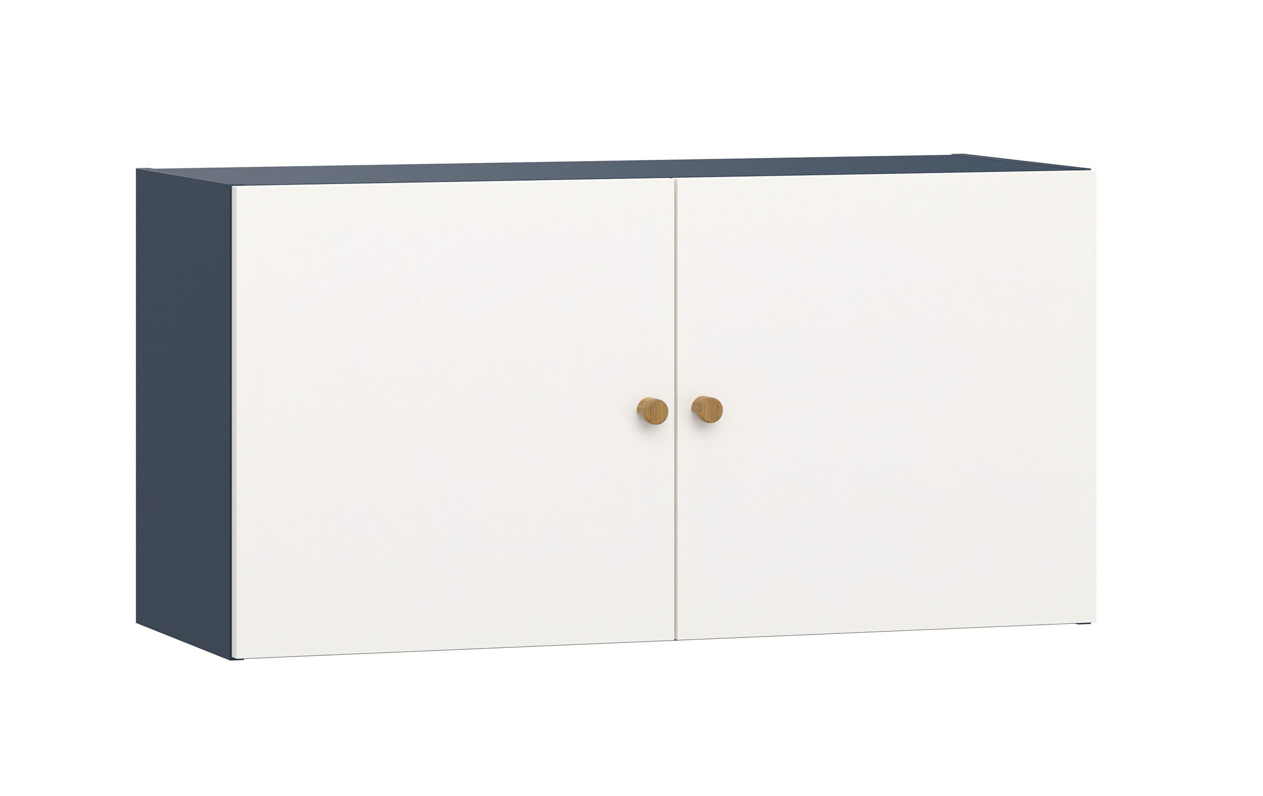 Moderner Hängeschrank mit zwei Türen Aenna 86, Farbe: Weiß / Indigo, Griffe: Eiche, Maße: 50,5 x 100,5 x 33,5 cm, für Wohnzimmer