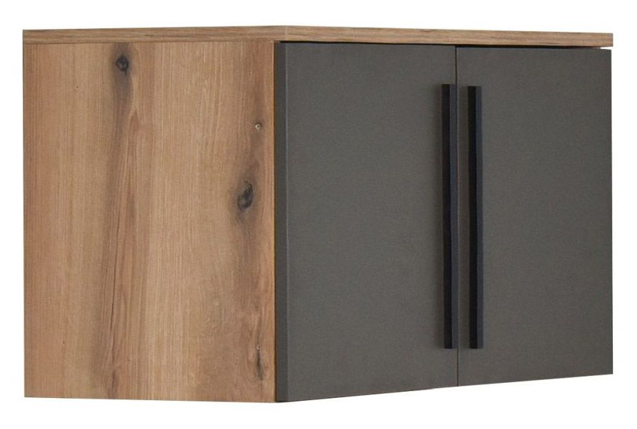 Aufsatz für Drehtürenschrank/ Kleiderschrank Burgos 01, Farbe: Eiche / Grau - 45 x 80 x 38 cm (H x B x T)