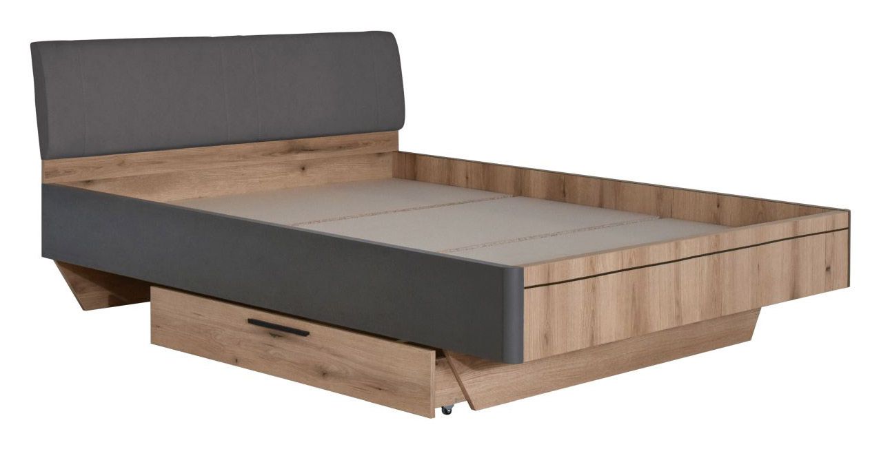 Doppelbett Cerdanyola 14, Farbe: Eiche / Grau - Liegefläche: 160 x 200 cm (B x L)