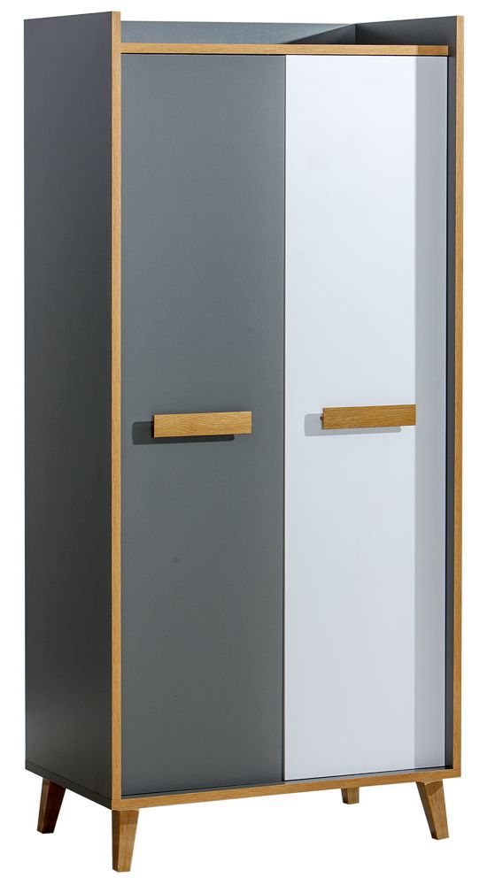 Drehtürenschrank / Kleiderschrank Caranx 1, Farbe: Weiß / Eiche / Anthrazit - Abmessungen: 195 x 90 x 55 cm (H x B x T)