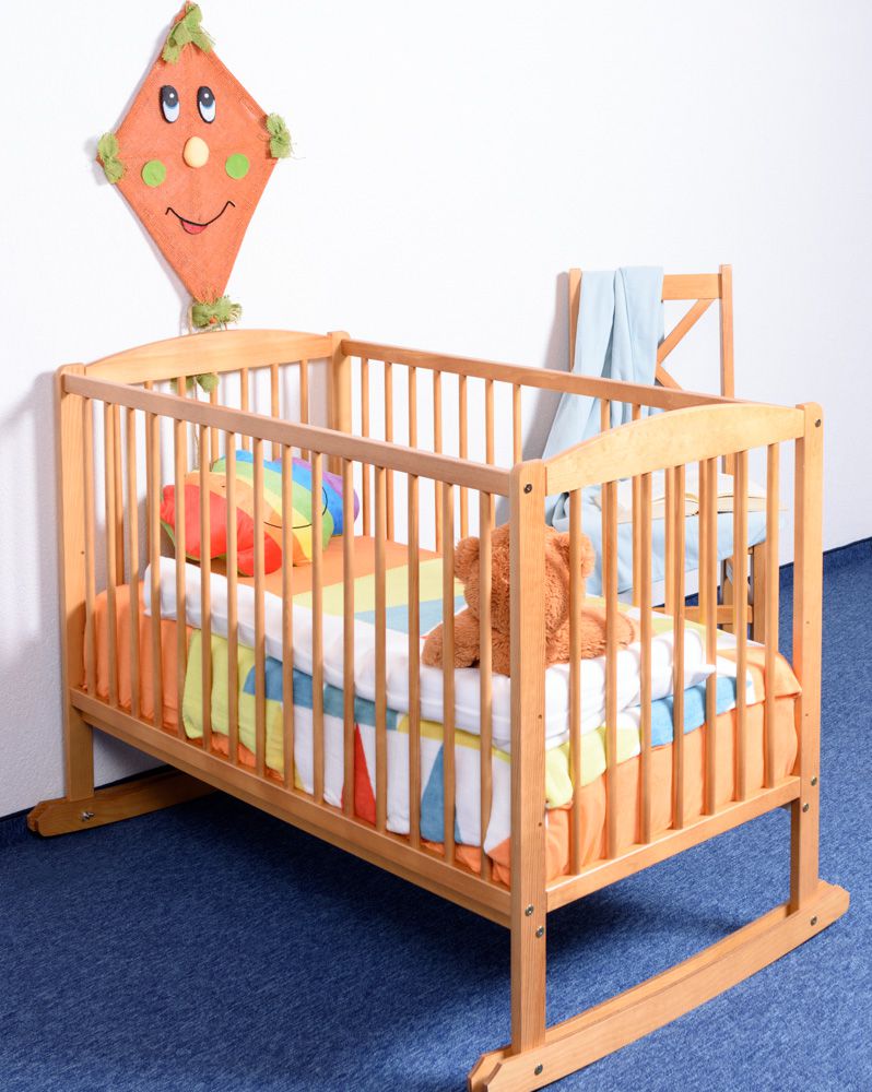 Babywiege Kiefer massiv Vollholz Erlefarben 104, inkl. Lattenrost - 60 x 120 cm (B x L)