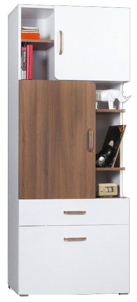 Schrank Bulolo 24, Farbe: Weiß / Nuss - Abmessungen: 198 x 80 x 38 cm (H x B x T)