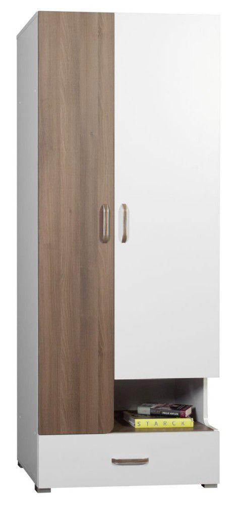 Drehtürenschrank / Kleiderschrank Bulolo 21, Farbe: Weiß / Nuss - Abmessungen: 198 x 80 x 50 cm (H x B x T)