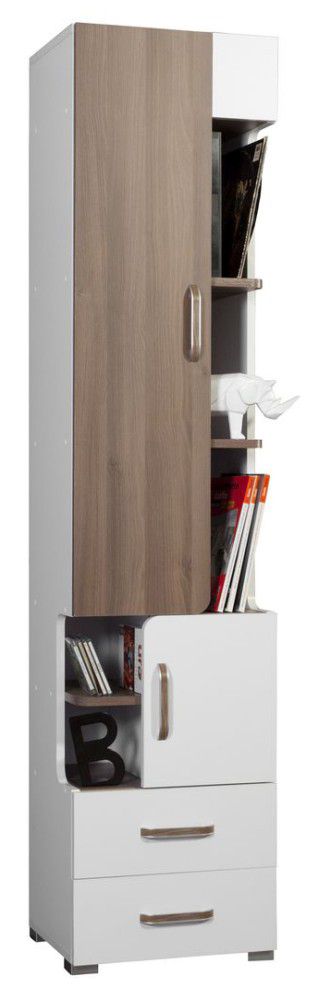 Schrank Bulolo 08, Farbe: Weiß / Nuss - Abmessungen: 198 x 45 x 38 cm (H x B x T)