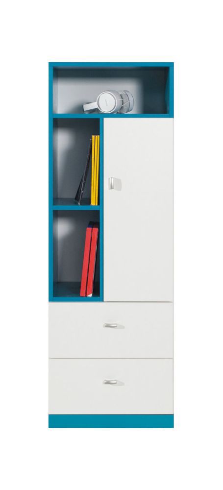 Jugendzimmer - Schrank "Geel" 07, Weiß / Türkis - Abmessungen: 135 x 45 x 40 cm (H x B x T)