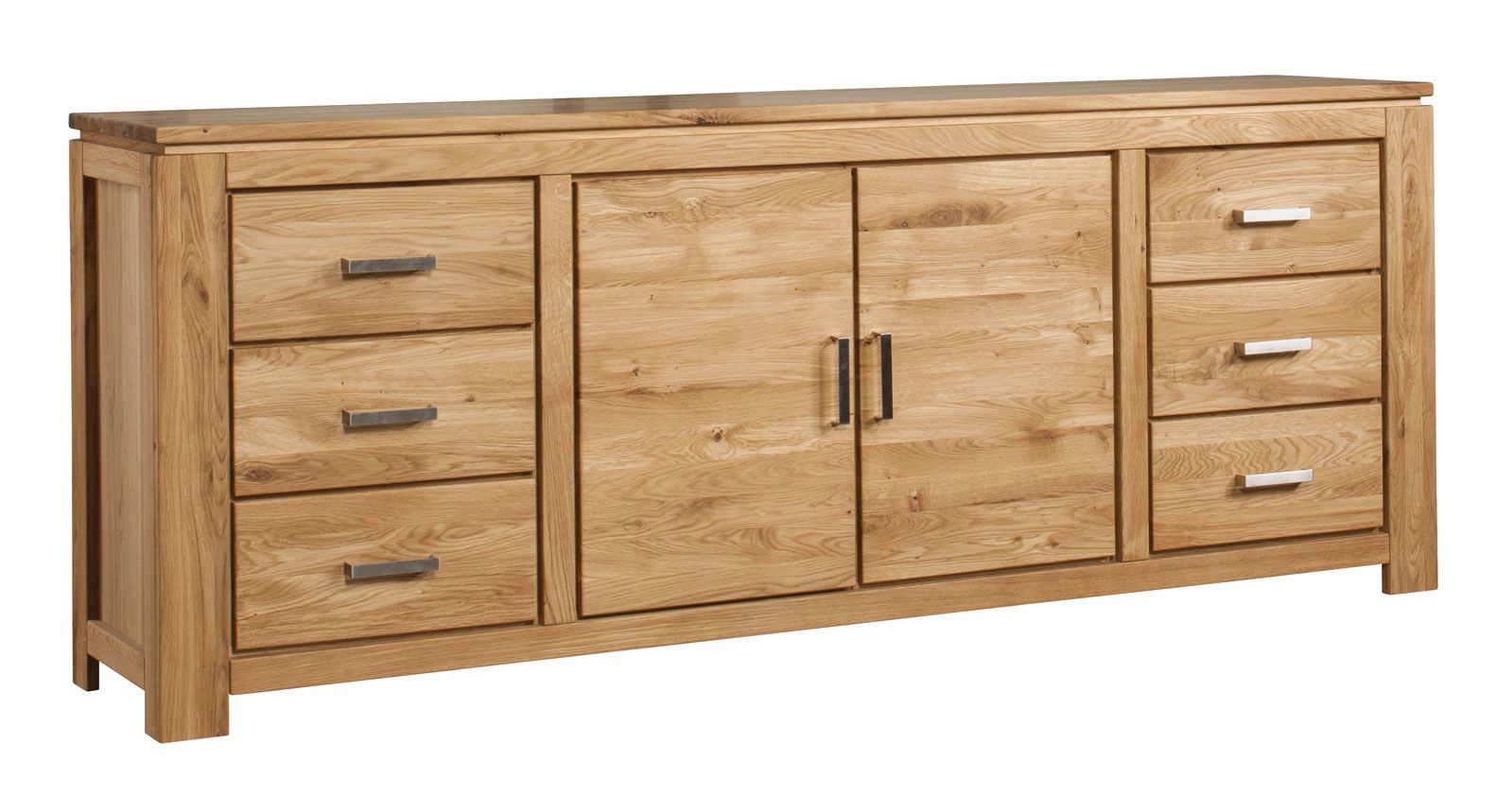 Stabile Kommode / Sideboard Eiche teilmassiv Balsa 03, mit sechs geräumigen Schubladen, geölt / gewachst, Natur, Saug- und Wischroboter kompatibel, 87 x 219 x 47 cm