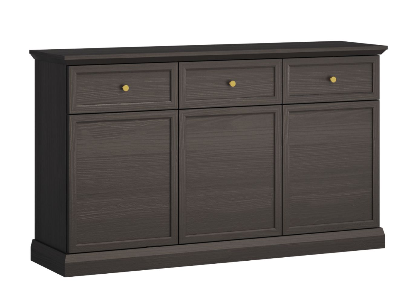 Kommode/Sideboard Torsakala 14 in Schwarz Graphit, 86 x 146 x 40 cm, mit 3 praktischen Schubladen, 6 Fächer, 3 Türen, 3 Einlegeböden, ABS Kantenschutz