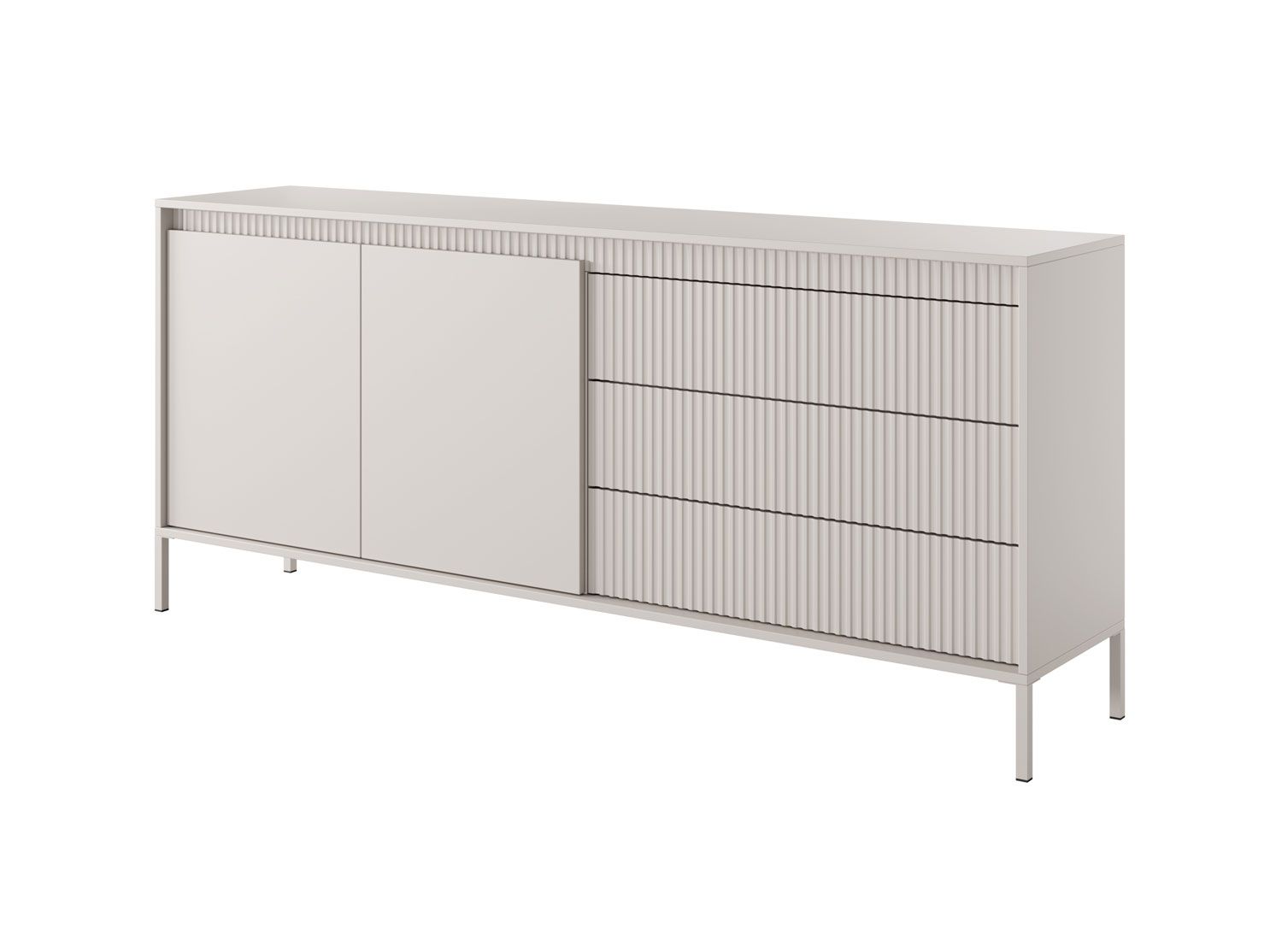 Lange Kommode / Sideboard mit drei Schubladen Balta 03, vier Fächer, Push-to-open Funktion, Farbe: Beige, Maße: 81 x 187 x 39,5 cm, ABS-Kantenschutz