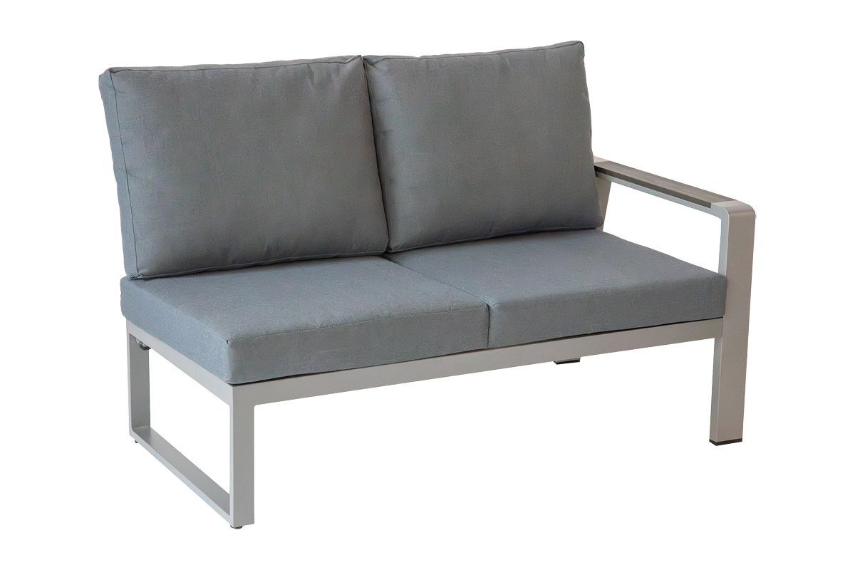 Gartenloungesofa 2-Sitzer rechts Lissabon mit dicker Polsterung - Farbe: graualuminium, Stoff: dunkelgrau, Rahmen aus Aluminium, Sitzkissen wasserdicht