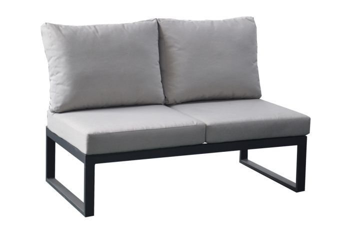 Outdoorsofa für 2 Personen Lissabon, Rahmen aus Aluminium - Farbe: anthrazit, Stofffarbe: hellgrau, Polsterung 100 mm stark und wasserdicht