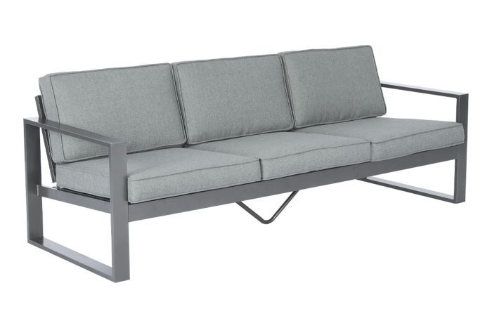 3-Sitzer Gartensofa Madrid mit Armlehnen, Farbe: graualuminium, Stoff: hellgrau, 780 x 2250 x 700 mm, Sitzkissen abriebfest, elastisch, schnell trocknend