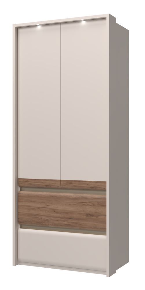 Kleiderschrank mit viel Stauraum Papauta 01, Farbe: Kaschmir / Eiche dunkel - Abmessungen: 226 x 97 x 60 cm (H x B x T)