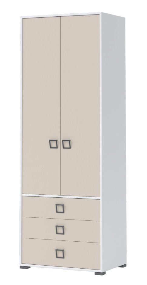 Kinderzimmer - Drehtürenschrank / Kleiderschrank Benjamin 18, Farbe: Weiß / Creme - Abmessungen: 236 x 84 x 56 cm (H x B x T)