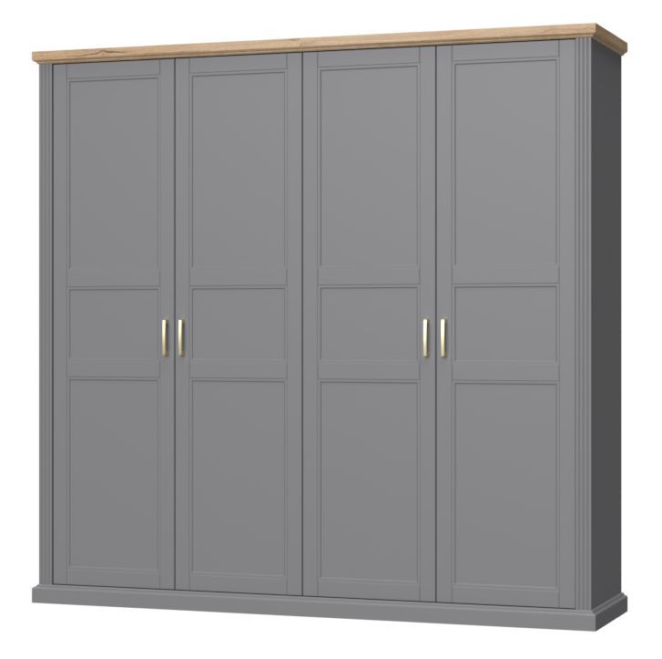 Drehtürenschrank / Kleiderschrank Lotofaga 16, Farbe: Grau / Walnuss - 227 x 236 x 59 cm (H x B x T)