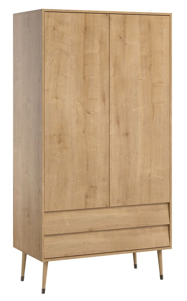 Drehtürenschrank / Kleiderschrank Peetu 02, Farbe: Eiche - Abmessungen: 191 x 100 x 55 cm (H x B x T)