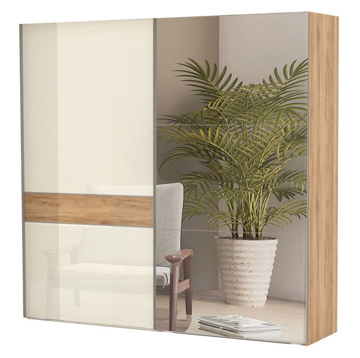 Schiebetürenschrank / Kleiderschrank Gataivai 06, Farbe: Beige Hochglanz / Walnuss - 224 x 230 x 65 cm (H x B x T)