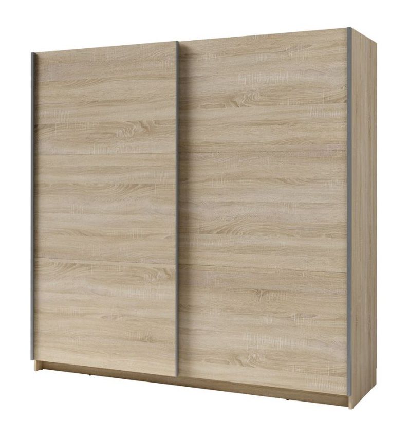 Kleiderschrank mit 2 Schiebetüren Lamia, 1 Kleiderstange, 6 Fächer, Eiche-Optik, für Schlafzimmer, Maße: 207 x 201 x 62 cm, Schiebetürenschrank