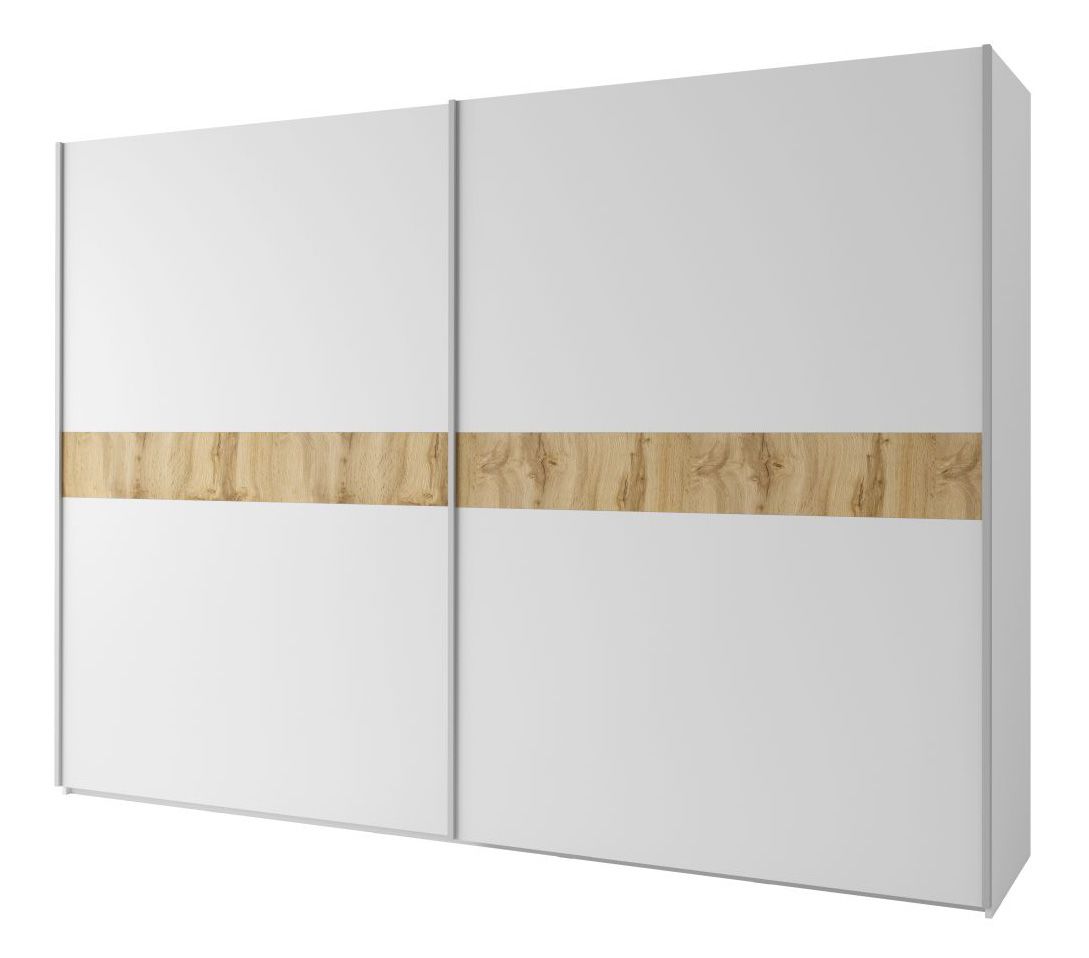 Schiebetürenschrank / Kleiderschrank Agrinio, Farbe: Weiß / Eiche - Abmessungen: 215 x 300 x 65 cm (H x B x T)