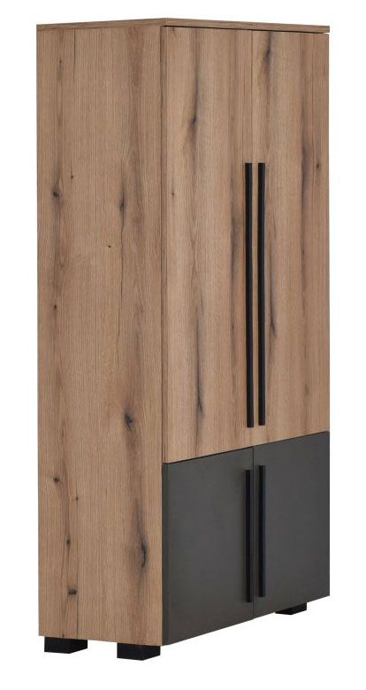 Drehtürenschrank/ Kleiderschrank Burgos 07, Farbe: Eiche / Grau - Abmessungen: 154 x 80 x 38 cm (H x B x T)