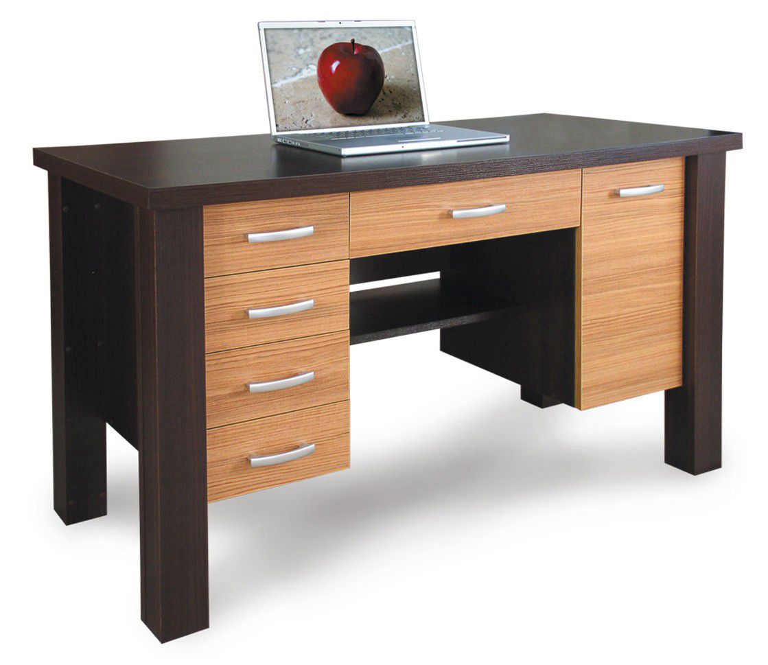 Schreibtisch Banjaran 32, Farbe: Wenge / Erle - Abmessungen: 76 x 130 x 60 cm (H x B x T)