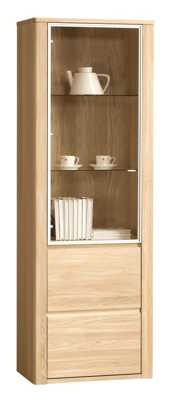 Vitrine Jussara 03, Farbe: Hellbraun, Eiche teilmassiv – 201 x 69 x 42 cm (H x B x T)