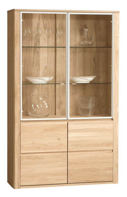 Vitrine Jussara 04, Farbe: Hellbraun, Eiche teilmassiv – 201 x 124 x 42 cm (H x B x T)